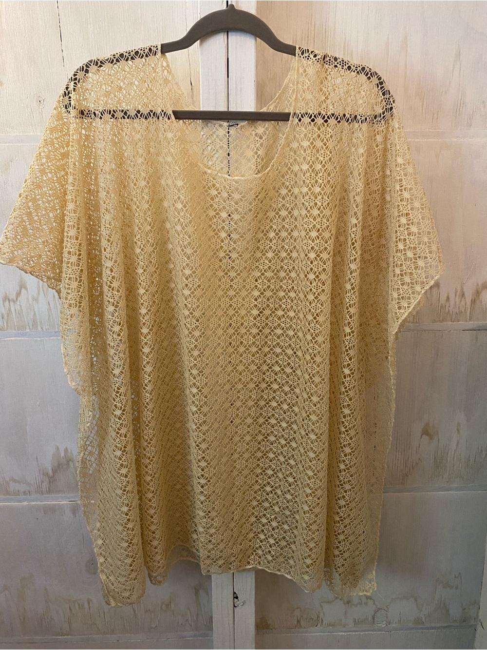 Unbranded XL Open-Knit Short Sleeve Tunic Top in Light Beige Boho Cottagecore